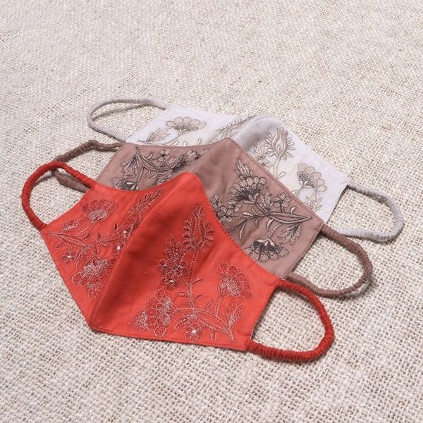 Alternate image for 3 Embroidered Floral Cotton Contoured Face Masks Warm Blossoms