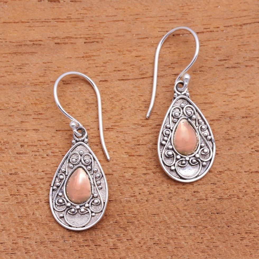 Handmade Gold-Accented Sterling Silver Dangle Earrings 'Teardrops of Beauty'