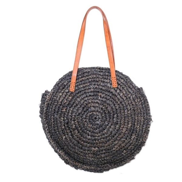 Alternate image for Hand Made Agel Grass and Leather Shoulder Bag Agel Wheel