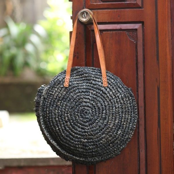 Alternate image for Hand Made Agel Grass and Leather Shoulder Bag Agel Wheel