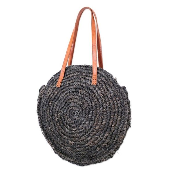 Alternate image for Hand Made Agel Grass and Leather Shoulder Bag Agel Wheel