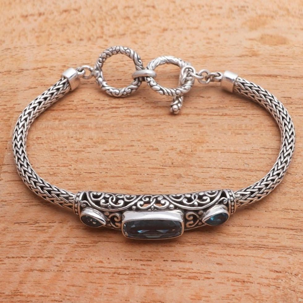 Faceted Blue Topaz Pendant Bracelet from Bali 'Splendid Bali'