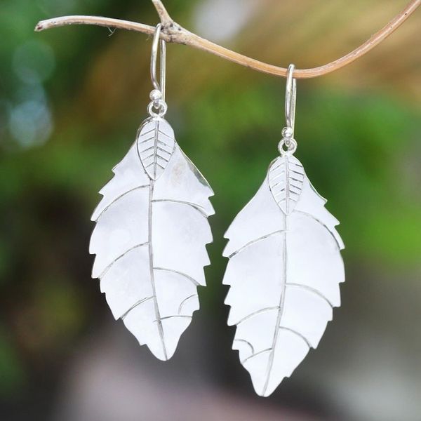Alternate image for Polished Sterling Silver Leaf Dangle Earrings Shimmering Leaf