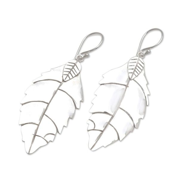 Alternate image for Polished Sterling Silver Leaf Dangle Earrings Shimmering Leaf