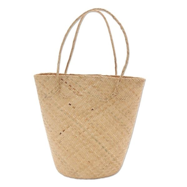 Alternate image for Handwoven Natural Cream Rattan Open Top Tote Natural Cream