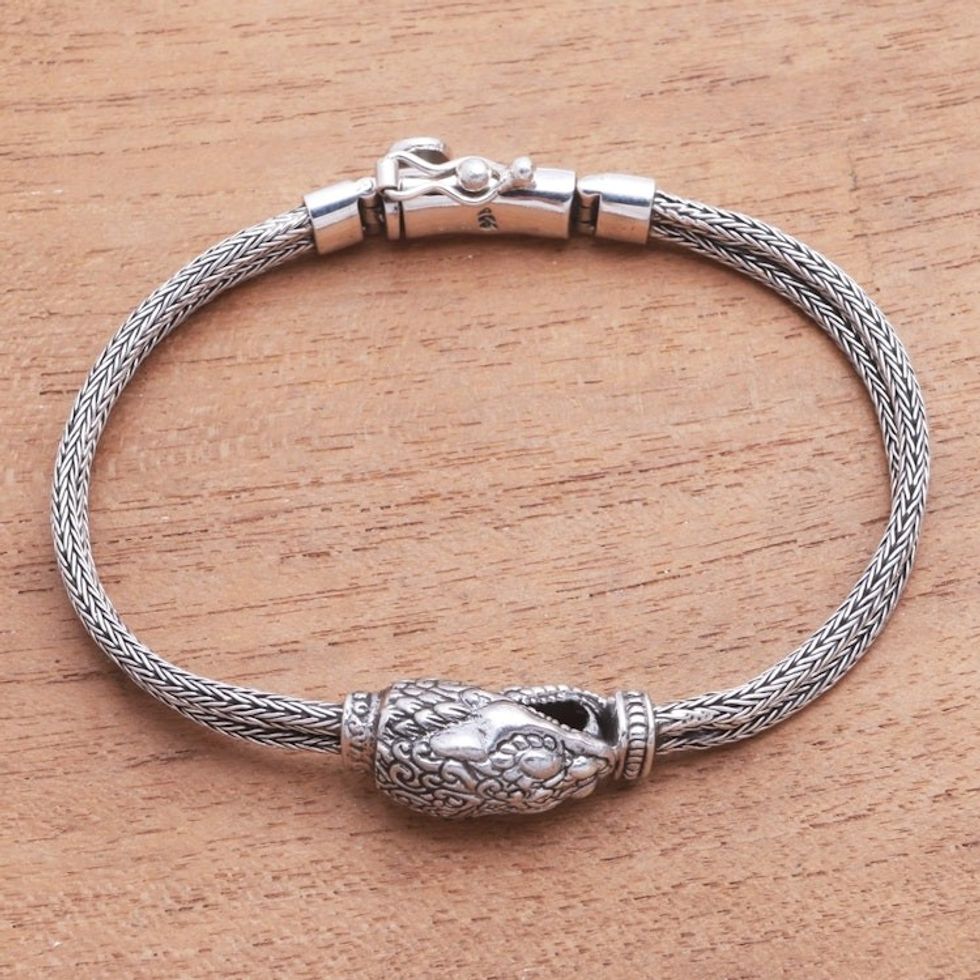 Sterling Silver Snake Pendant Bracelet from Bali 'Stylish Snake'