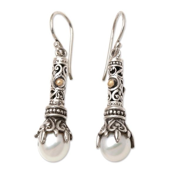 Alternate image for Gold Accented Cultured Pearl Dangle Earrings Royal Scepter
