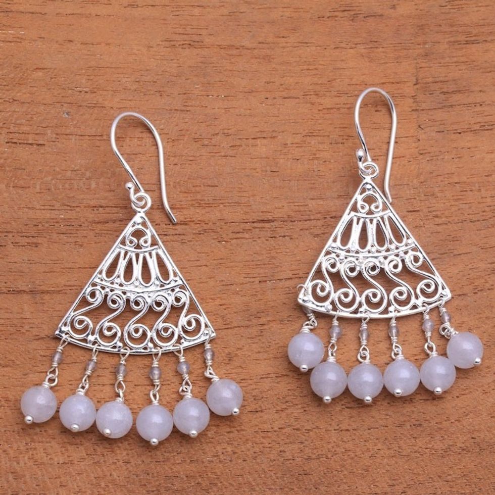 Spiral Pattern Moonstone Chandelier Earrings from Bali 'Spiral Fascination'