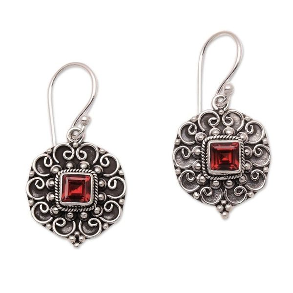 Alternate image for Swirl Pattern Garnet Dangle Earrings from Bali Fluffy Clouds