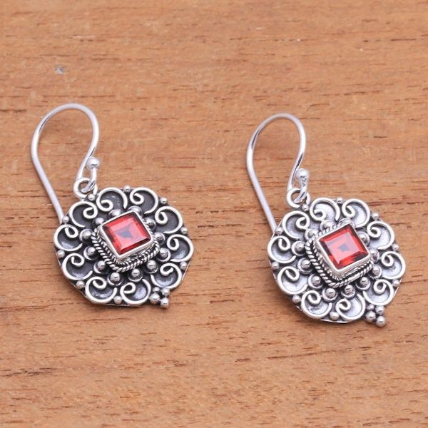 Alternate image for Swirl Pattern Garnet Dangle Earrings from Bali Fluffy Clouds