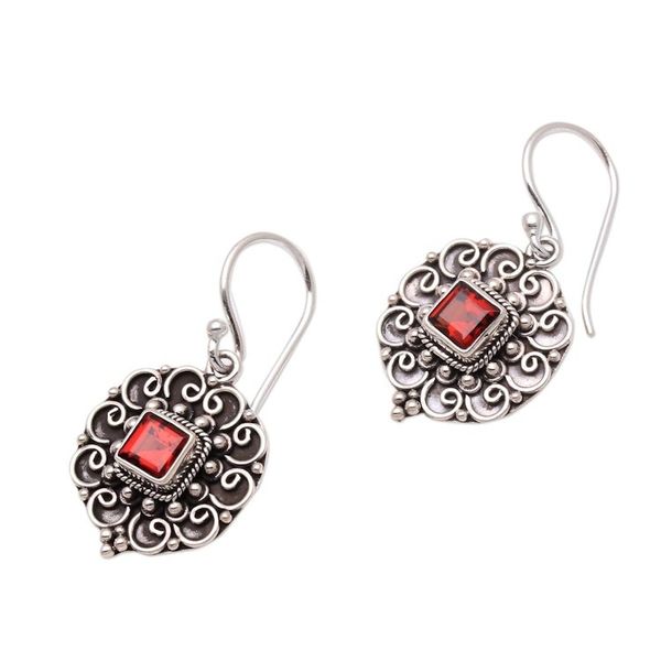 Alternate image for Swirl Pattern Garnet Dangle Earrings from Bali Fluffy Clouds