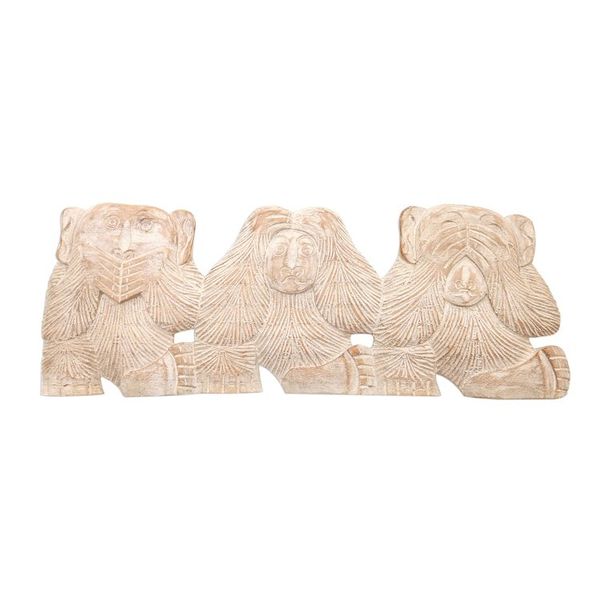 Alternate image for Whitewashed Wood Monkey Relief Panel from Bali Three Wise Monkeys