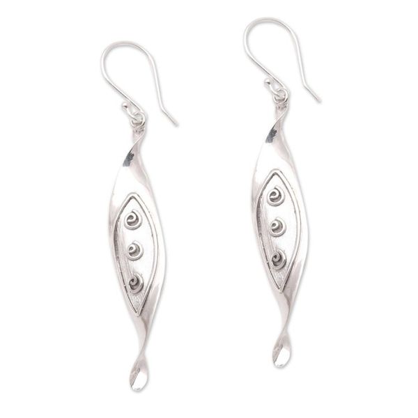 Alternate image for Swirl Pattern Sterling Silver Dangle Earrings from Bali Leafy Shapes