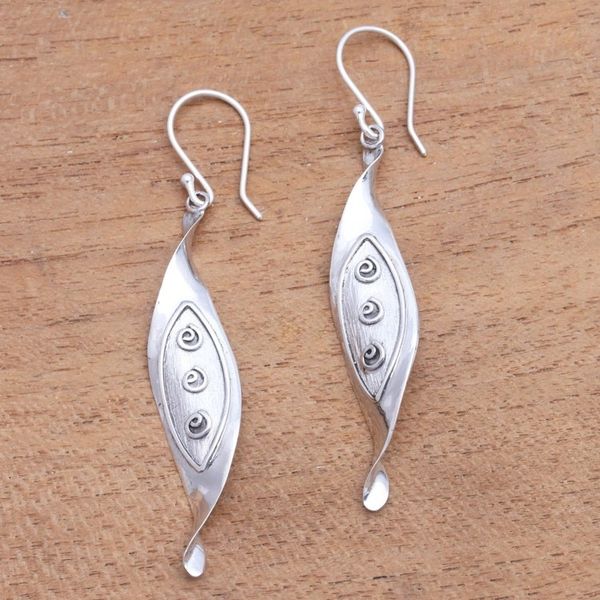 Alternate image for Swirl Pattern Sterling Silver Dangle Earrings from Bali Leafy Shapes