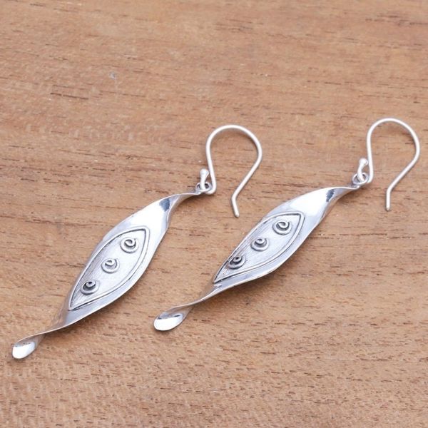 Alternate image for Swirl Pattern Sterling Silver Dangle Earrings from Bali Leafy Shapes