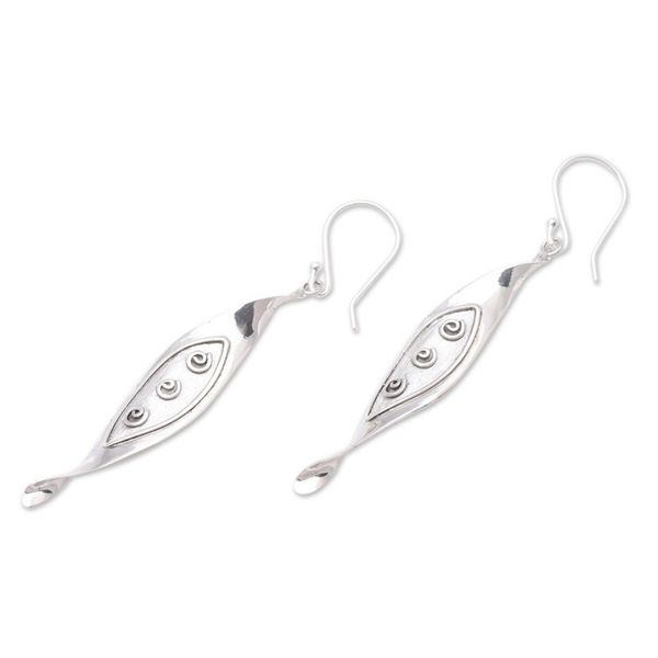 Alternate image for Swirl Pattern Sterling Silver Dangle Earrings from Bali Leafy Shapes