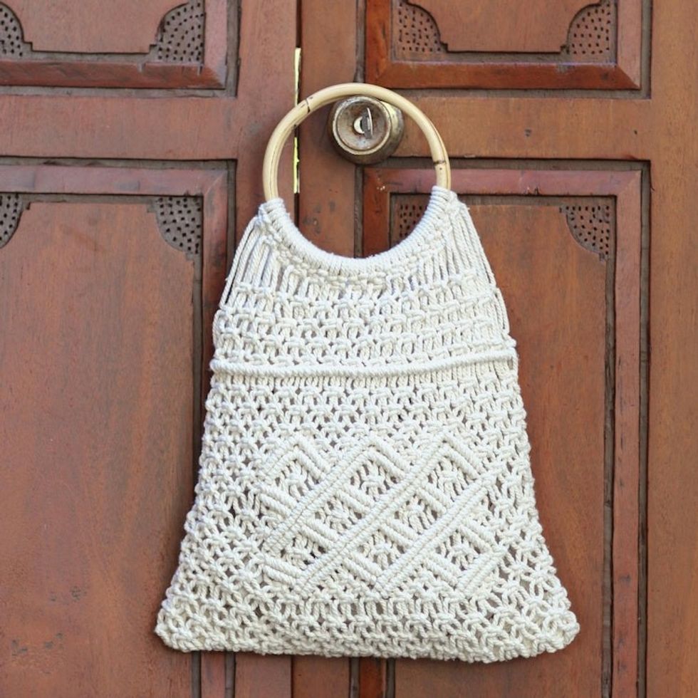Macrame Cotton and Bamboo Handle Handbag 'Macrame Envy'
