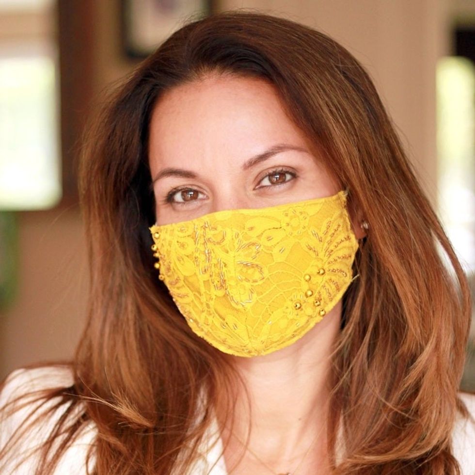 3 Beaded Lace Contoured 2-Layer Rayon Face Masks 'Island Glamour'