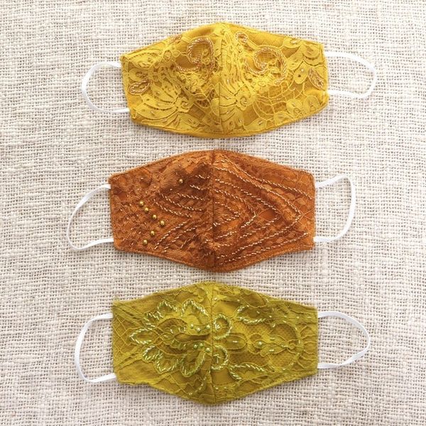 Alternate image for 3 Beaded Lace Contoured 2-Layer Rayon Face Masks Island Glamour