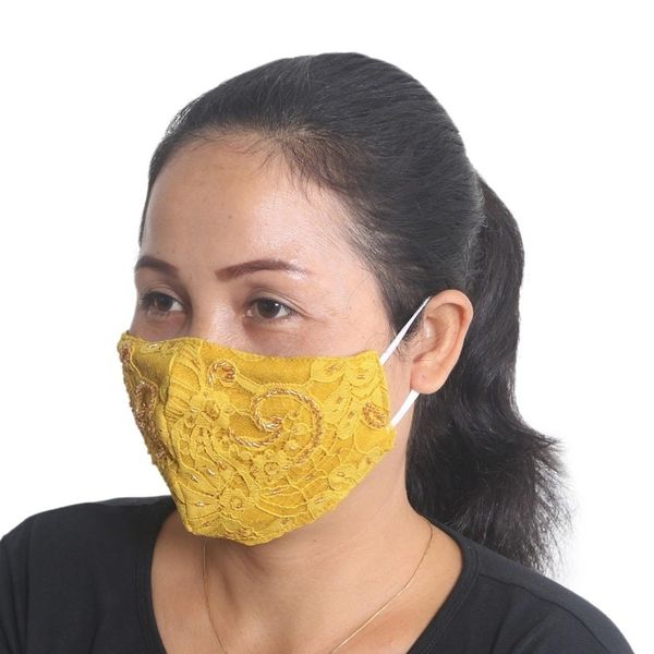 Alternate image for 3 Beaded Lace Contoured 2-Layer Rayon Face Masks Island Glamour