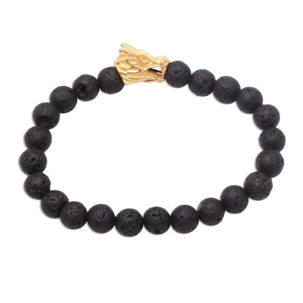 Alternate image for Lava Stone Dragon Beaded Stretch Bracelet with Gold Accent Calm Dragon