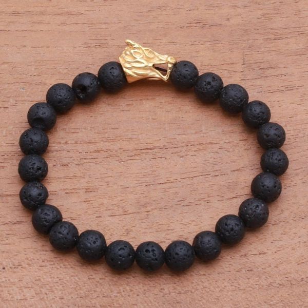 Alternate image for Lava Stone Dragon Beaded Stretch Bracelet with Gold Accent Calm Dragon