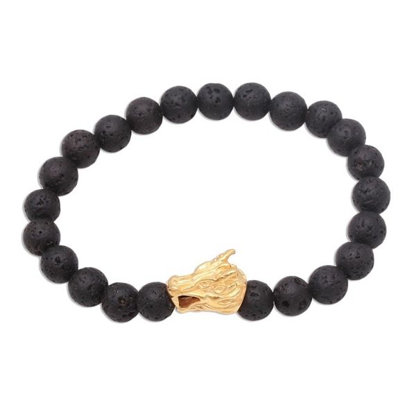 Alternate image for Lava Stone Dragon Beaded Stretch Bracelet with Gold Accent Calm Dragon