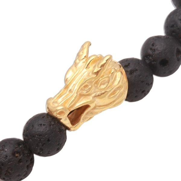 Alternate image for Lava Stone Dragon Beaded Stretch Bracelet with Gold Accent Calm Dragon