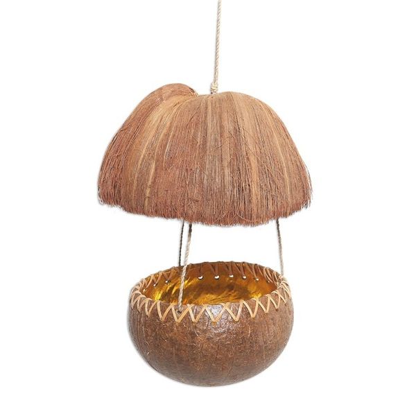 Alternate image for Handcrafted Coconut Shell Bird Feeder Forest Hut