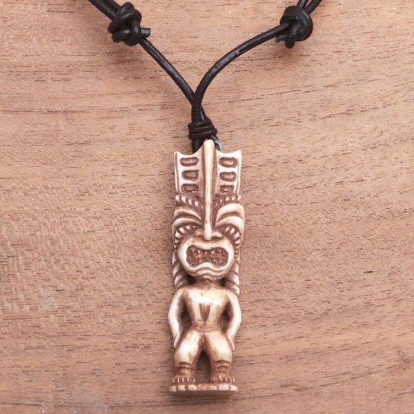 Alternate image for Hand-Carved Polynesian Bone Pendant Necklace from Bali Polynesian Figure