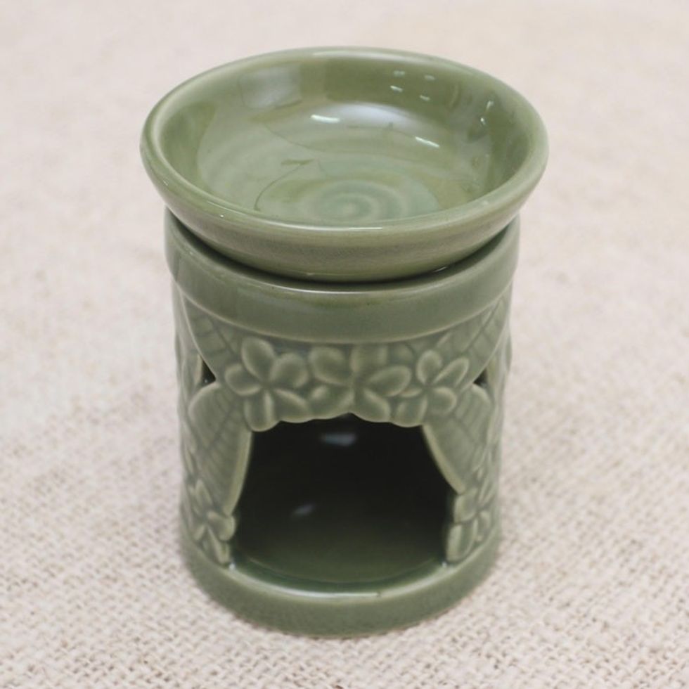 Floral Themed Handmade Ceramic Oil Warmer 'Jepun Tree'