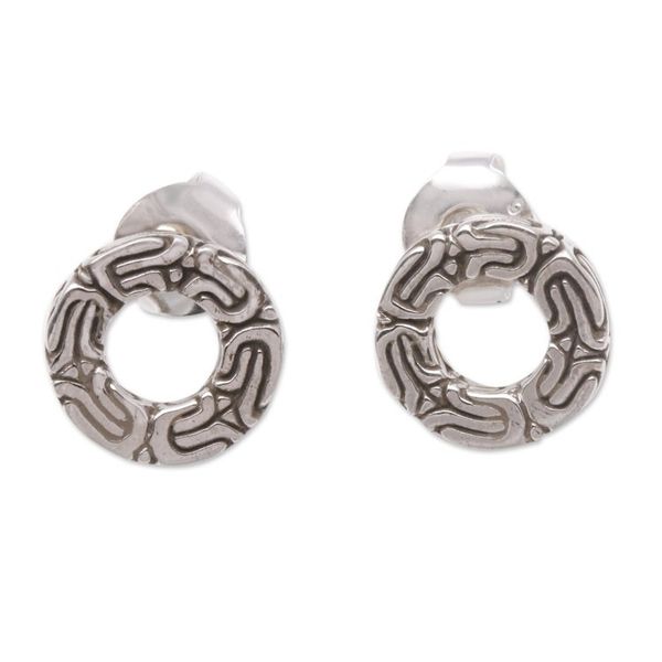 Alternate image for Circular Patterned Sterling Silver Stud Earrings from Bali Round Borobudur
