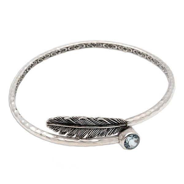 Alternate image for Handcrafted Sterling Silver Bangle Bracelet with Blue Topaz Sky Feather