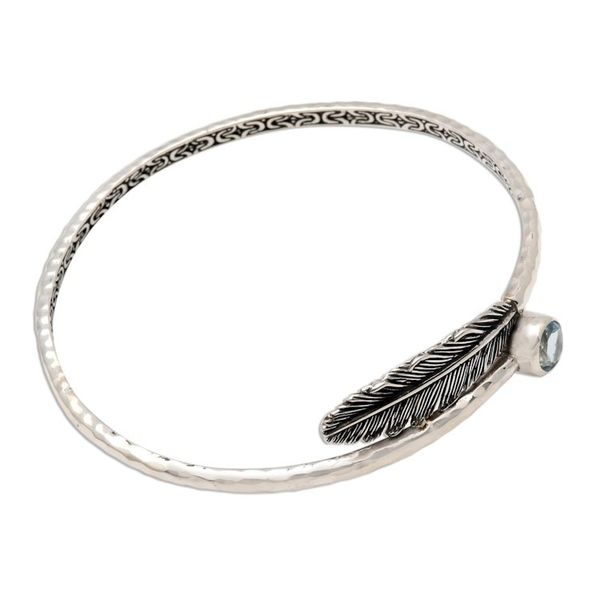 Alternate image for Handcrafted Sterling Silver Bangle Bracelet with Blue Topaz Sky Feather