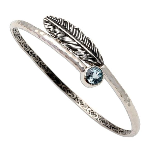 Alternate image for Handcrafted Sterling Silver Bangle Bracelet with Blue Topaz Sky Feather