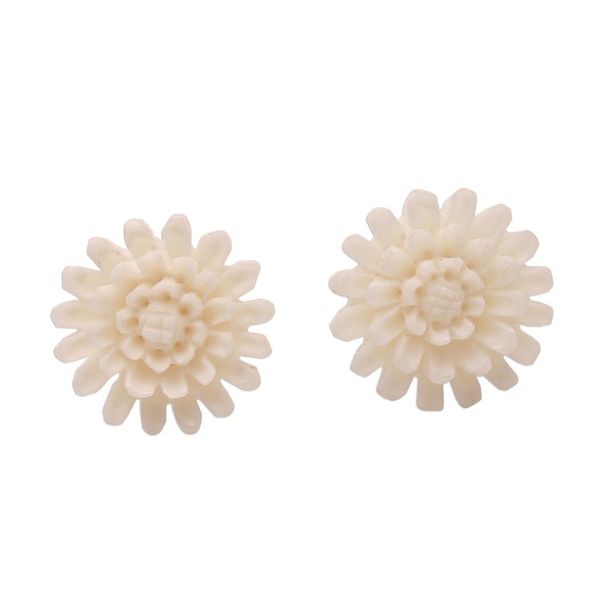 Alternate image for Hand-Carved Bone Lotus Flower Button Earrings from Bali Fantastic Padma