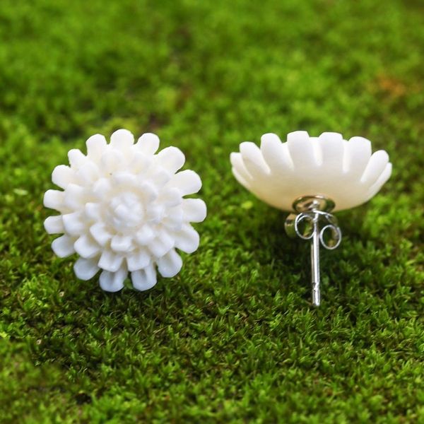 Alternate image for Hand-Carved Bone Lotus Flower Button Earrings from Bali Fantastic Padma
