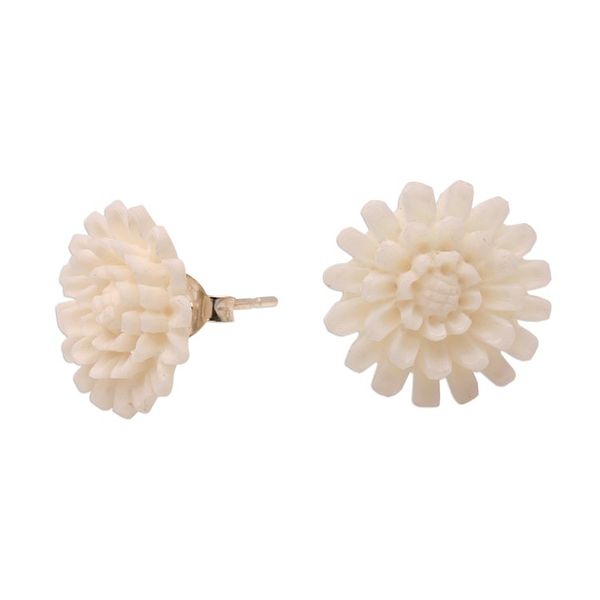 Alternate image for Hand-Carved Bone Lotus Flower Button Earrings from Bali Fantastic Padma