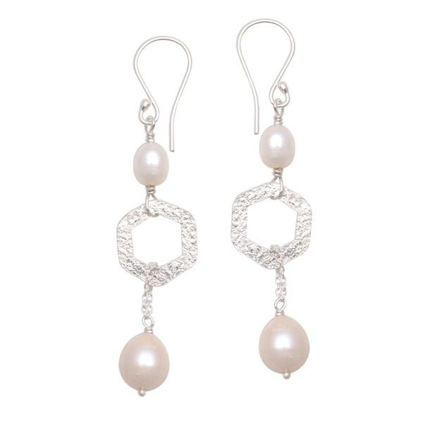 Alternate image for Hexagonal Cultured Pearl Dangle Earrings from Bali Hexagon Glow