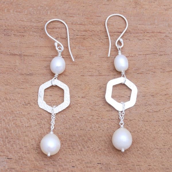 Alternate image for Hexagonal Cultured Pearl Dangle Earrings from Bali Hexagon Glow