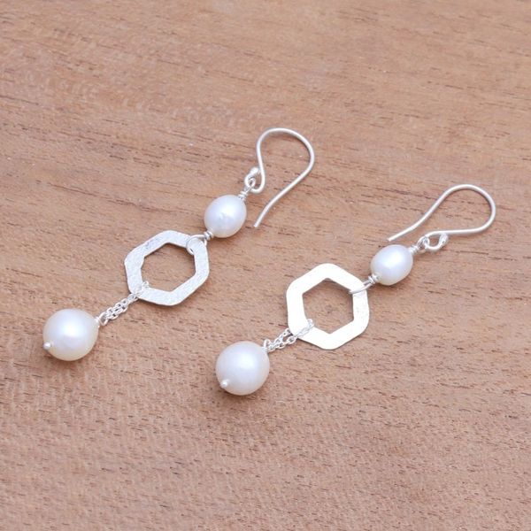 Alternate image for Hexagonal Cultured Pearl Dangle Earrings from Bali Hexagon Glow