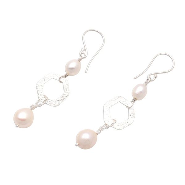 Alternate image for Hexagonal Cultured Pearl Dangle Earrings from Bali Hexagon Glow