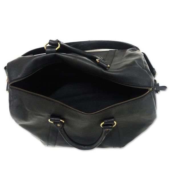 Alternate image for Black Leather Travel Bag with Zipper from Indonesia Minggat in Black