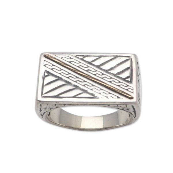 Alternate image for Patterned Gold Accented Sterling Silver Signet Ring Divine Bridge