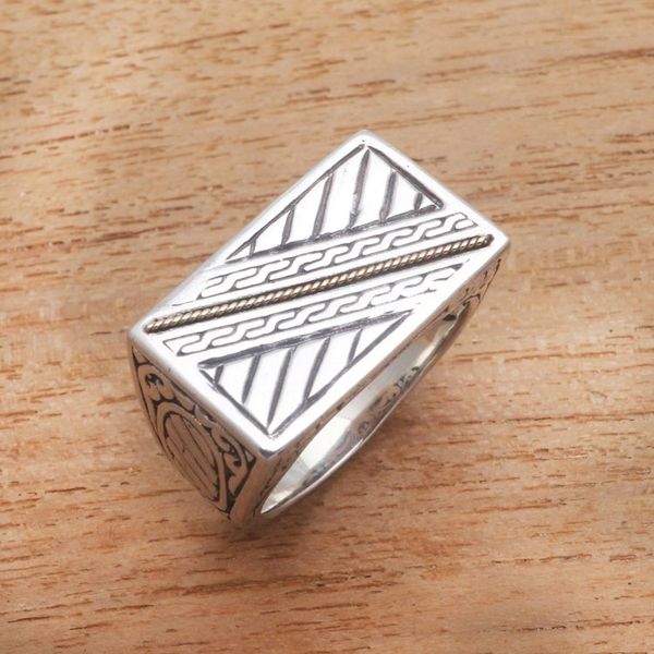 Alternate image for Patterned Gold Accented Sterling Silver Signet Ring Divine Bridge