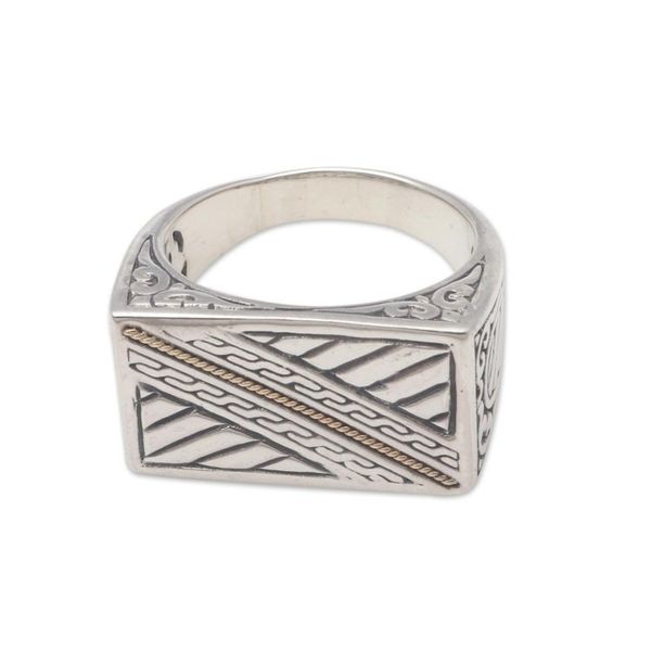 Alternate image for Patterned Gold Accented Sterling Silver Signet Ring Divine Bridge