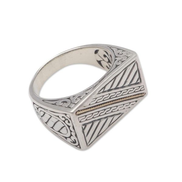 Alternate image for Patterned Gold Accented Sterling Silver Signet Ring Divine Bridge