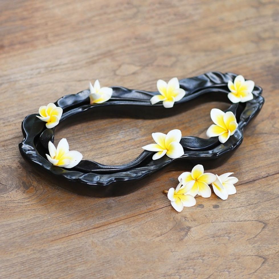 Freeform Black Ceramic Blossom Vase 'Living Flow in Black'