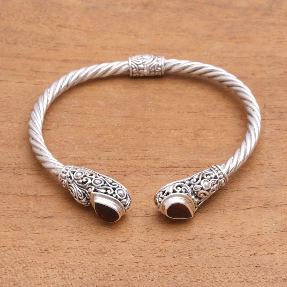 Vine Pattern Garnet Cuff Bracelet from Bali 'Vine Inspiration'