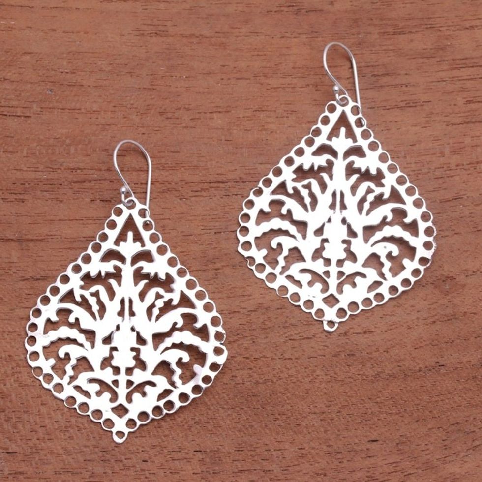 Openwork Pattern Sterling Silver Dangle Earrings from Bali 'Jagaraga Heritage'